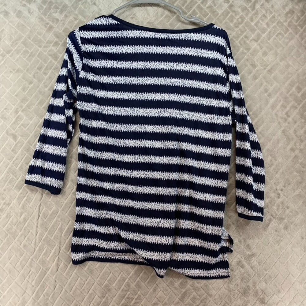 Uniti Shirt Womens Small Navy Blue Striped Zig Zag 3/4 Sleeve - Picture 10 of 14